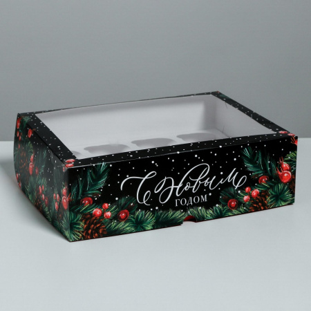 Коробка для 12 капкейков НОВОГОДНЯЯ 330х250х100 "С Новым Годом" 5117730
