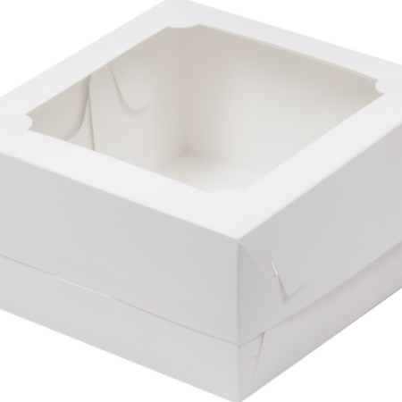 Коробка для бенто-тортов КАРТОН 160х160х80 белая С ОКНОМ