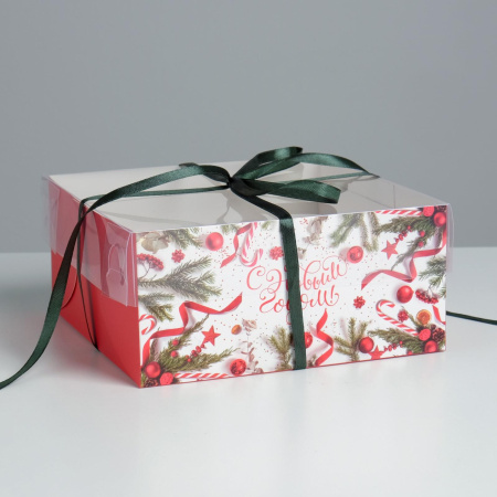 Коробка для 4 капкейков НОВОГОДНЯЯ "С Новым Годом" 160х160х75 5080496