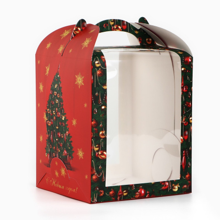 Коробка сундучок для бенто-тортов НОВОГОДНЯЯ "Роскошная елка" 150х150х180 10392855