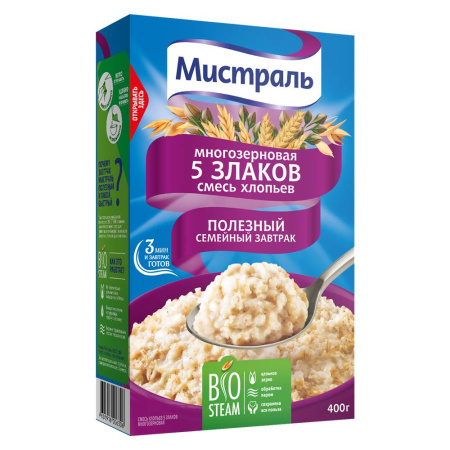 Хлопья СМЕСЬ 5 злаков 400гр /12 Мистраль  66124