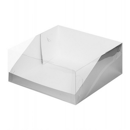 Коробка для торта 235х235х100 СЕРЕБРО с прозрачной крышкой