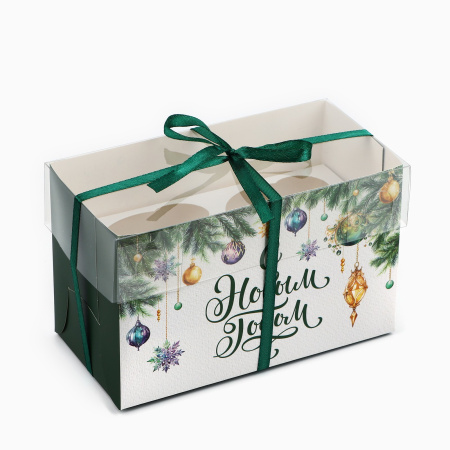 Коробка для 2 капкейков НОВОГОДНЯЯ "С Новым Годом" 160х100х80 10365403