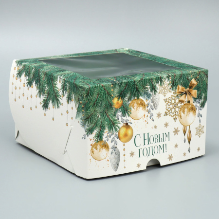 Коробка для 4 капкейков НОВОГОДНЯЯ "Новогоднее чудо" 160х160х100 9771215