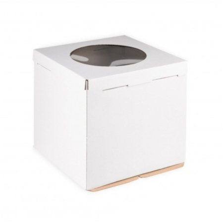 Коробка для торта 300х300х450 белая С ОКНОМ + донышко