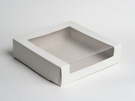 Коробка для торта 225х225х60 белая с окном