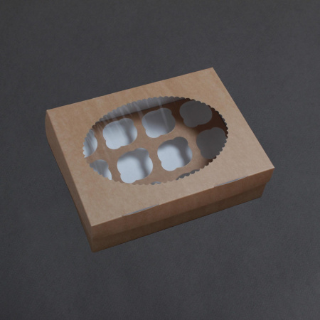 Коробка для 12 капкейков 350х250х100 крафт С ОКНОМ